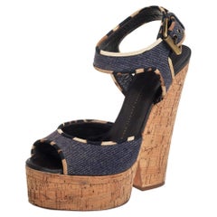 Giuseppe Zanotti Dark Wash Denim Cork Heel Platform Ankle Strap Sandals Size 39