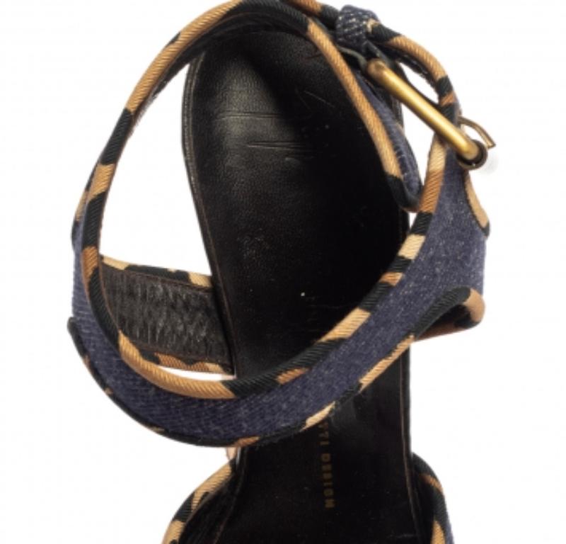 Women's Giuseppe Zanotti Dark Wash Denim Cork Heel Platform Wedge Sandals Size 39 For Sale