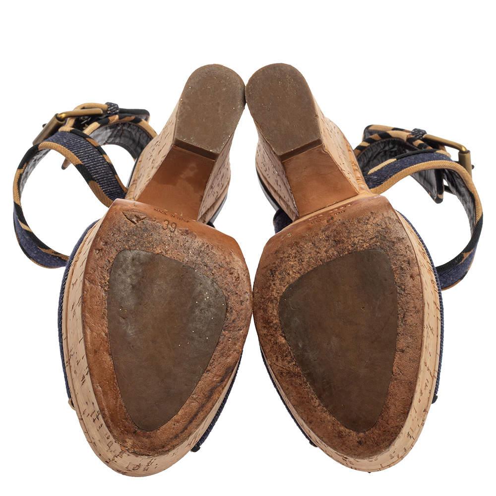 Giuseppe Zanotti Dark Wash Denim Cork Heel Platform Wedge Sandals Size 39 1
