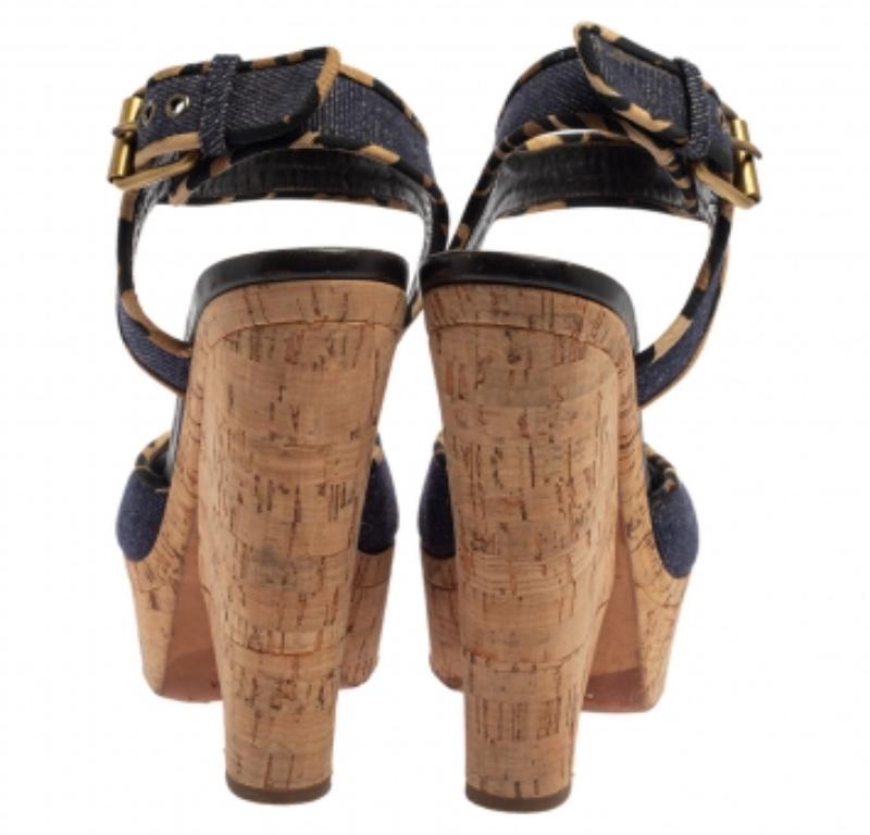 Giuseppe Zanotti Dark Wash Denim Cork Heel Platform Wedge Sandals Size 39 For Sale 1