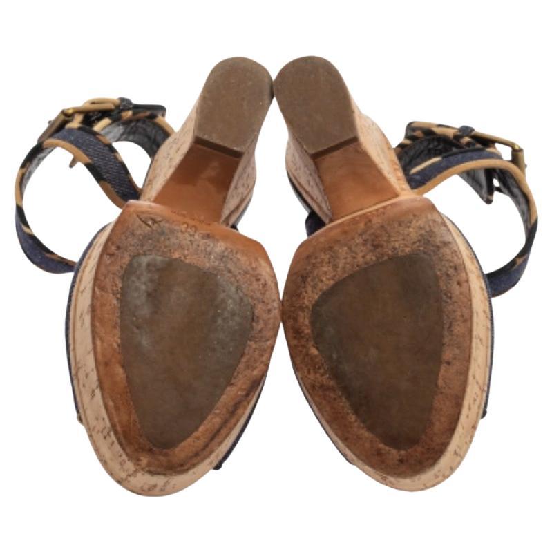 Giuseppe Zanotti Dark Wash Denim Cork Heel Platform Wedge Sandals Size 39 For Sale 2