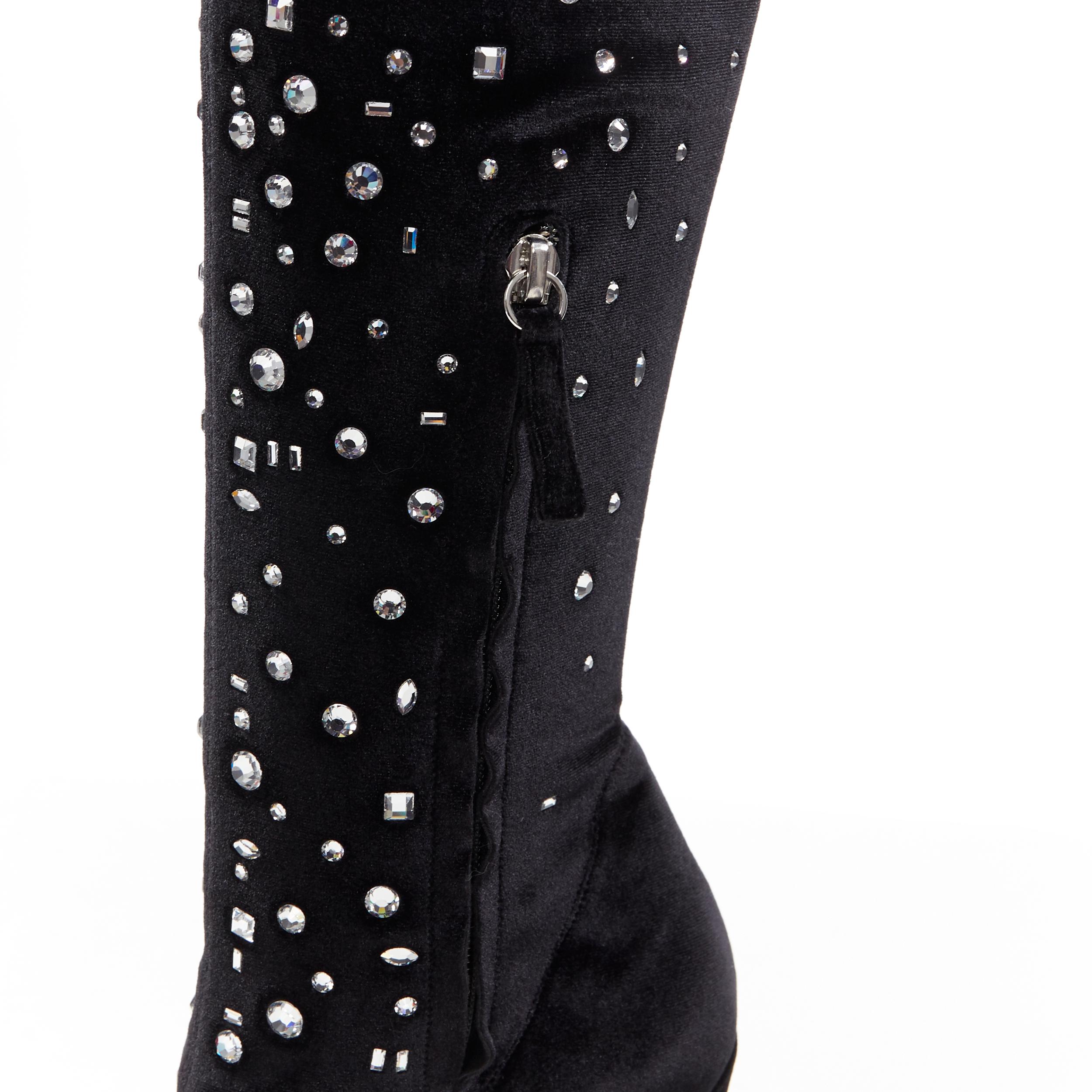 GIUSEPPE ZANOTTI Dena black crystal jewel embellished velvet over knee boot EU39 4