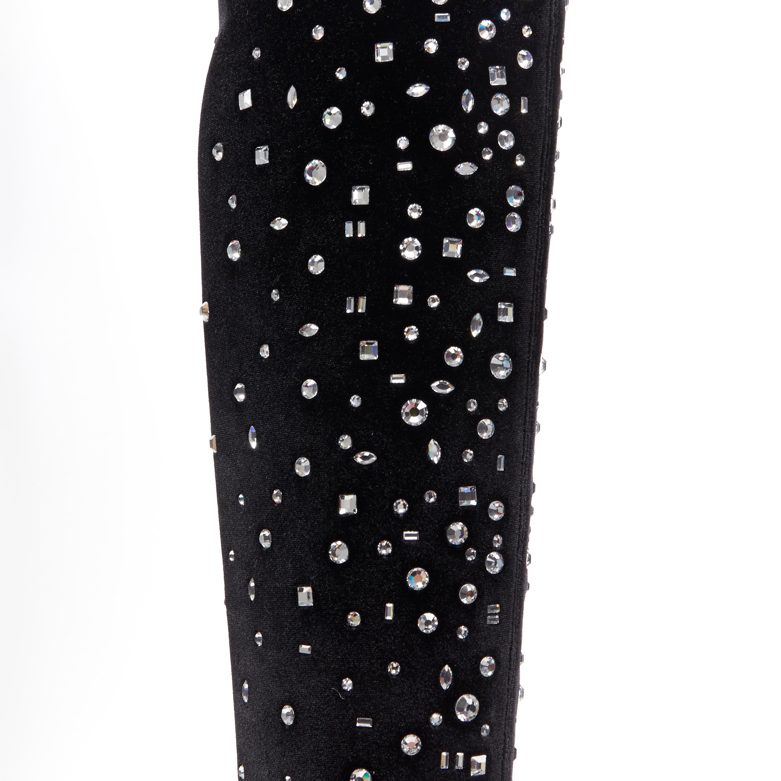 GIUSEPPE ZANOTTI Dena black crystal jewel embellished velvet over knee boot EU39 6