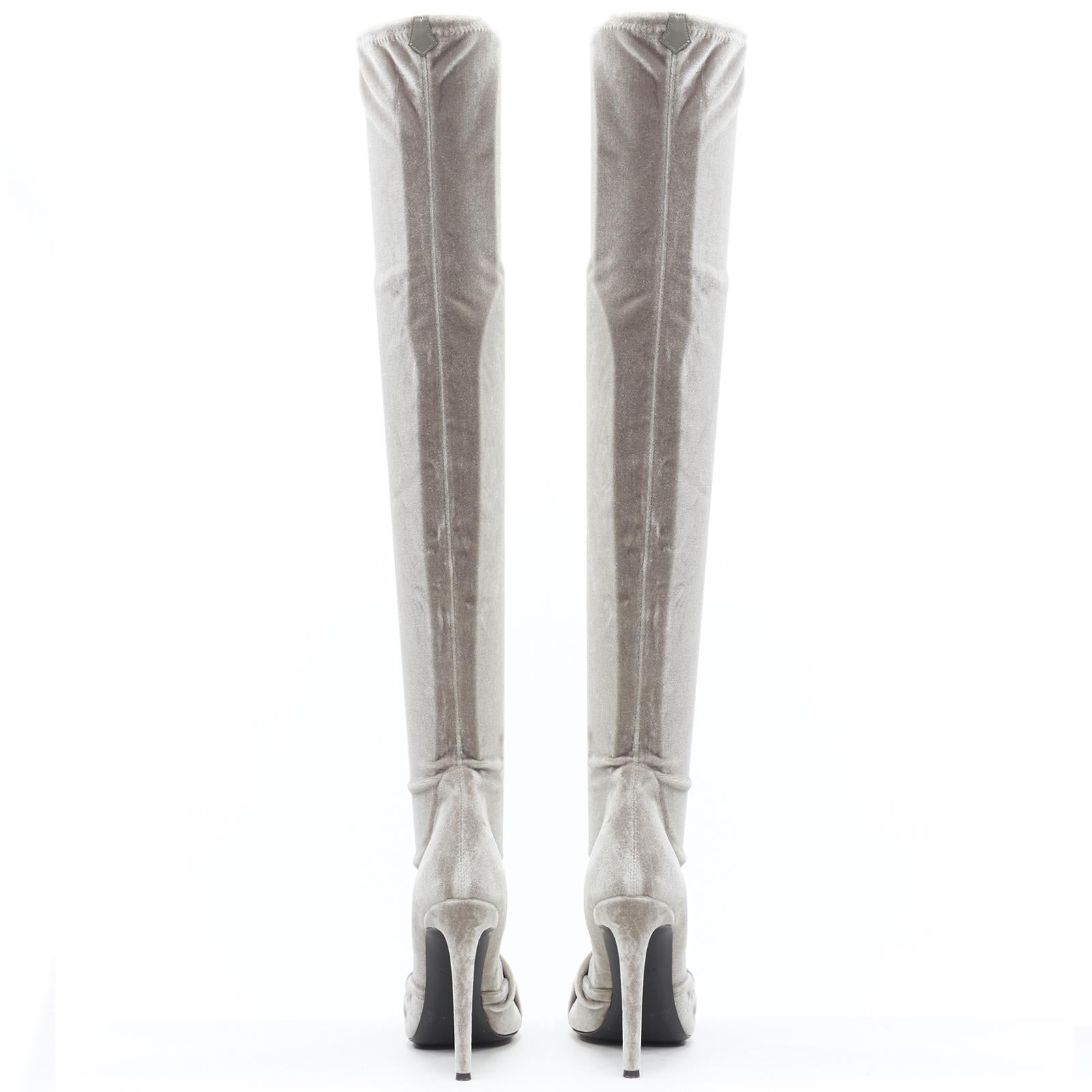 Women's GIUSEPPE ZANOTTI Dena grey stretch velvet knot bow high heel over knee boot EU39