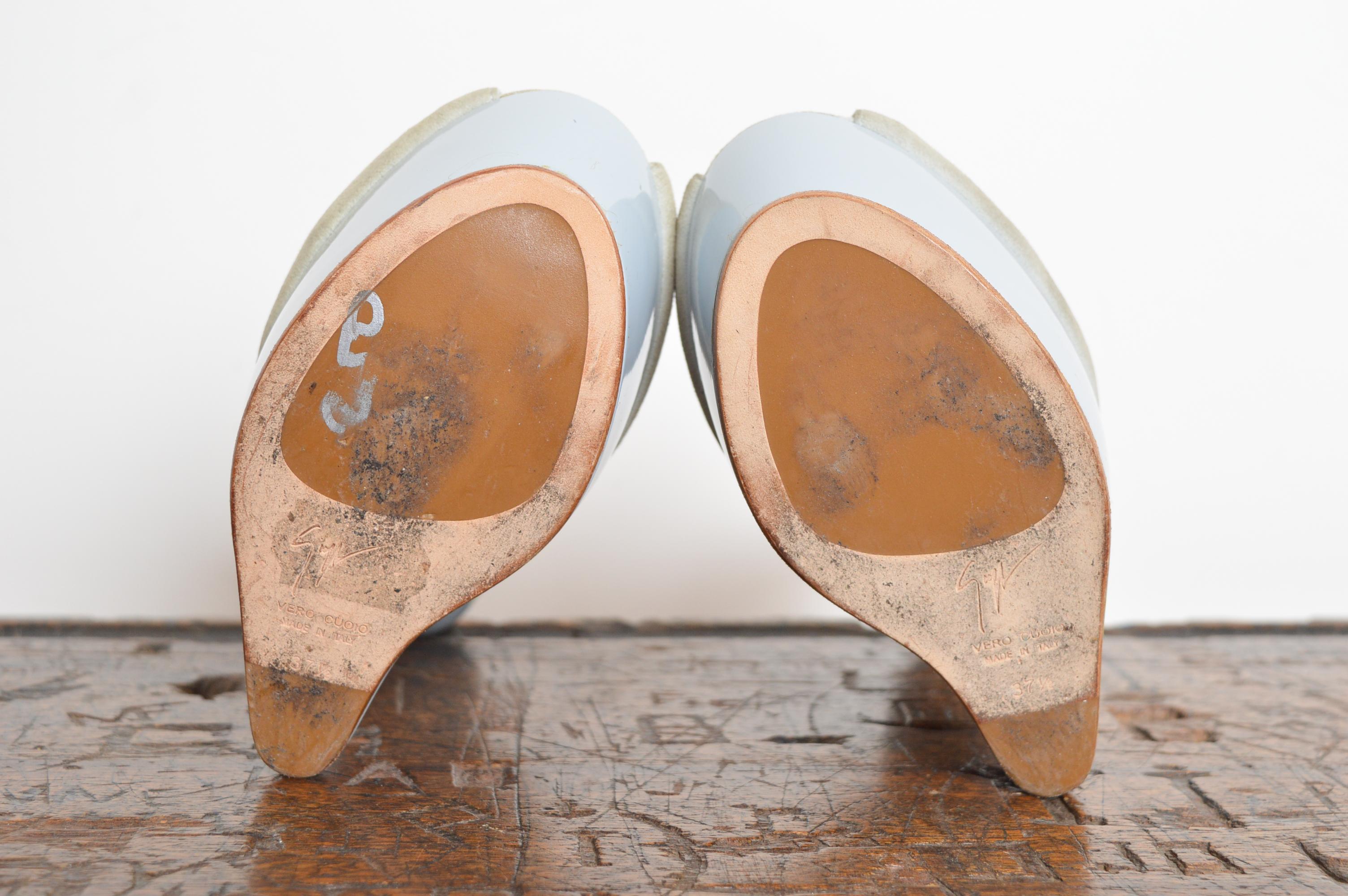 Giuseppe Zanotti Dove Grey Suede Peep Toe Platform Heel Less Slingback EU 37.5 For Sale 5