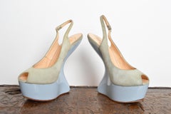 Giuseppe Zanotti Dove Grey Suede Peep Toe Platform Heel Less Slingback EU 37.5