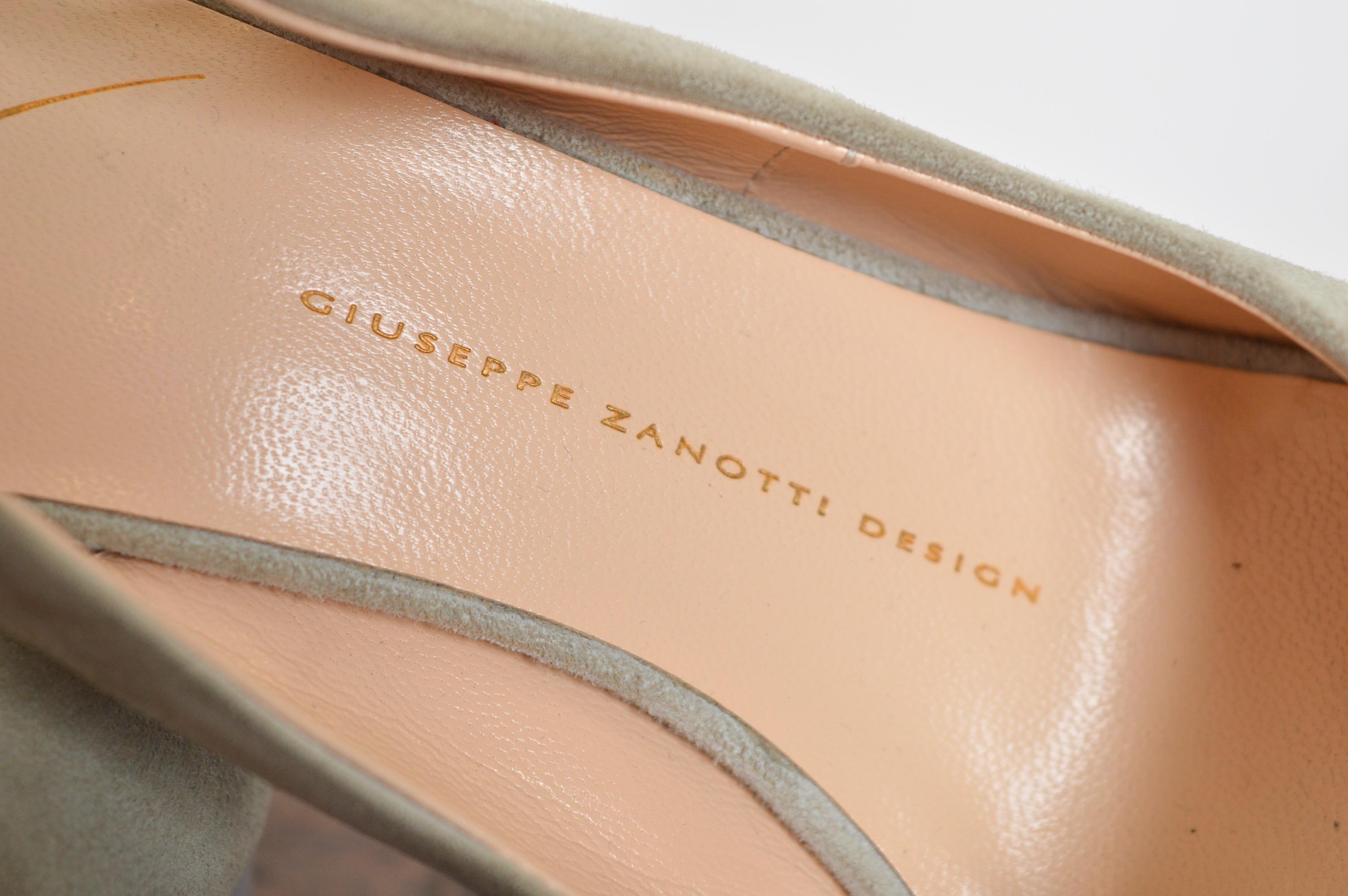 Giuseppe Zanotti Dove Grey Suede Peep Toe Platform Heel Less Slingback EU 37.5 For Sale 2