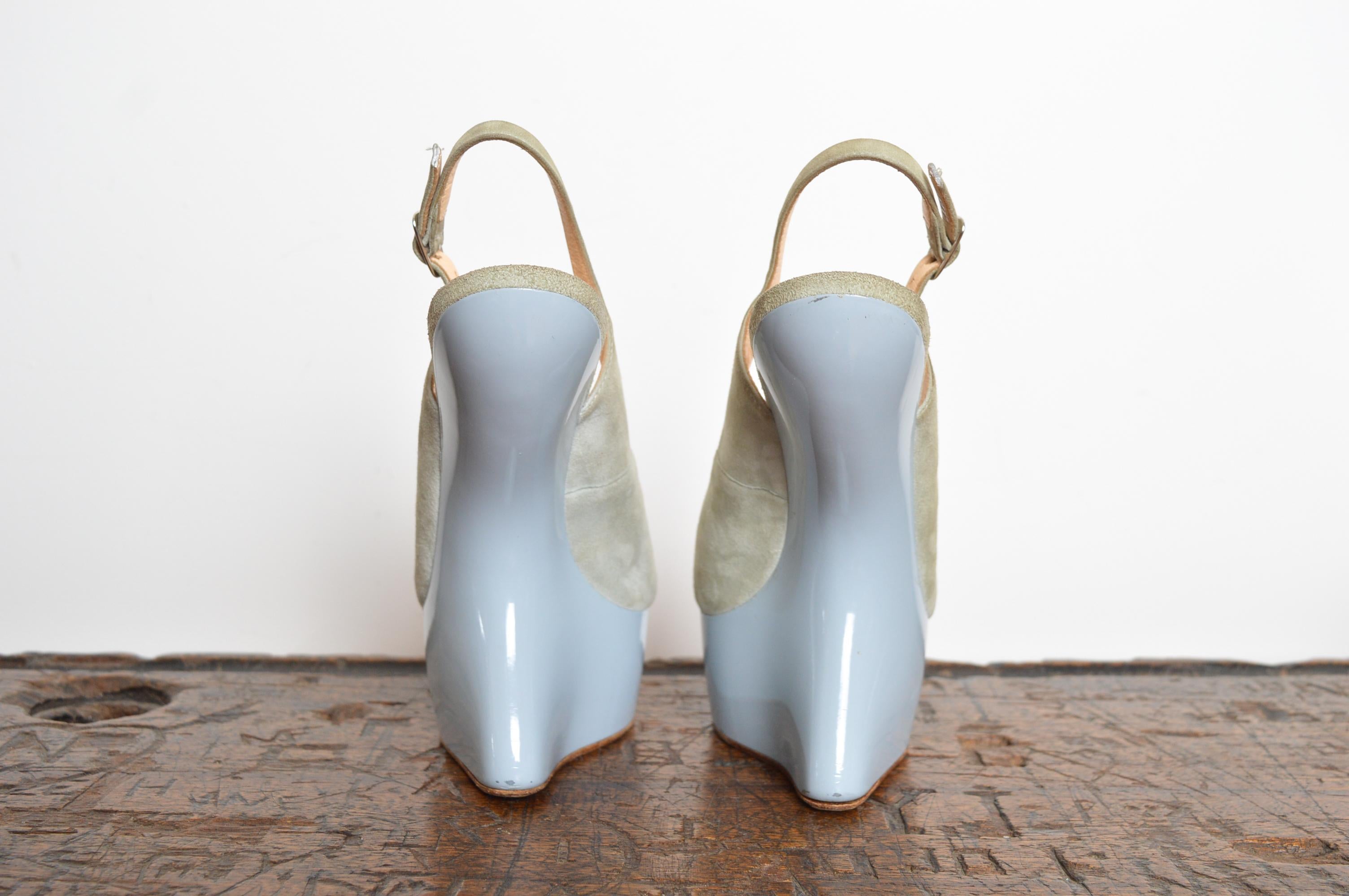 Giuseppe Zanotti Dove Grey Suede Peep Toe Platform Heel Less Slingback EU 37.5 For Sale 4