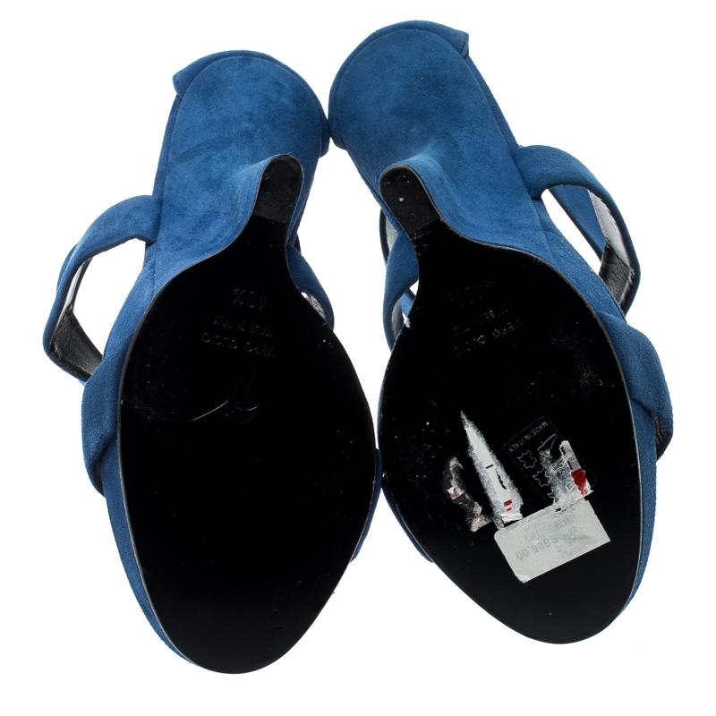 Women's Giuseppe Zanotti Electric Blue Suede Cross Strap Heelless Sandals Size 40.5