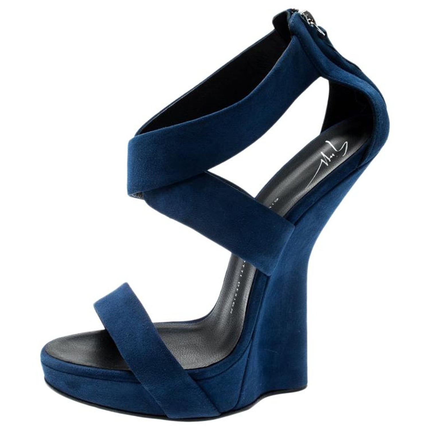 Giuseppe Zanotti Electric Blue Suede Cross Strap Heelless Sandals Size 40.5 For Sale at 1stDibs electric blue