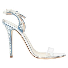 GIUSEPPE ZANOTTI Eliza 2018 blue suede pearl crystal heel sling PVC sandals EU39