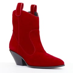 GIUSEPPE ZANOTTI Elna 55 red velvet leather cuban western cowboy boots EU36