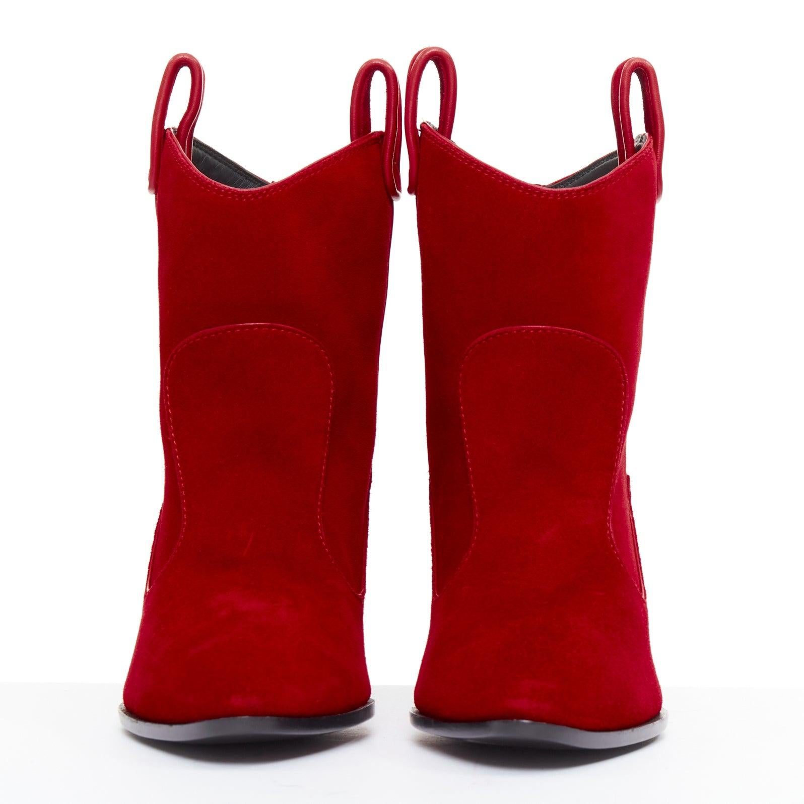 Rouge GIUSEPPE ZANOTTI Elna 55 bottes de cow-boy western en cuir velours rouge EU36 en vente