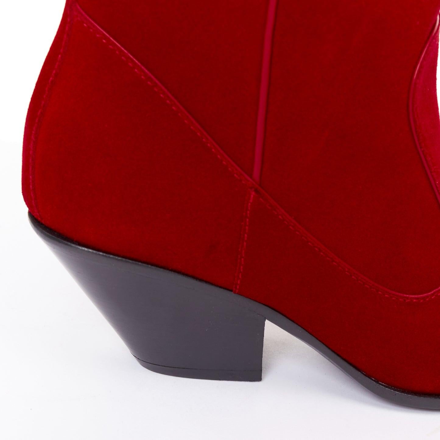 GIUSEPPE ZANOTTI Elna 55 bottes de cow-boy western en cuir velours rouge EU36 en vente 3