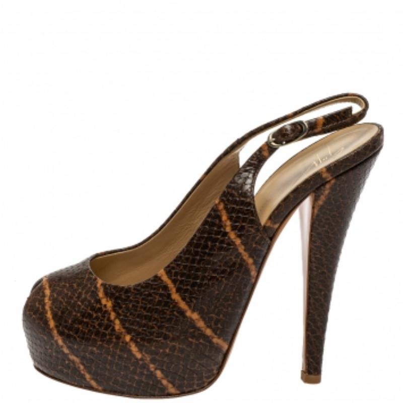 Giuseppe Zanotti Embossed Leather Platform Peep Toe Slingback Sandals Size 37 For Sale