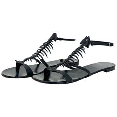 Giuseppe Zanotti Fishbone Black Piranha Flat Sandals 41