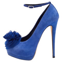 Giuseppe Zanotti Flower Applique Peep Toe Platform Ankle Strap Pumps Size 37