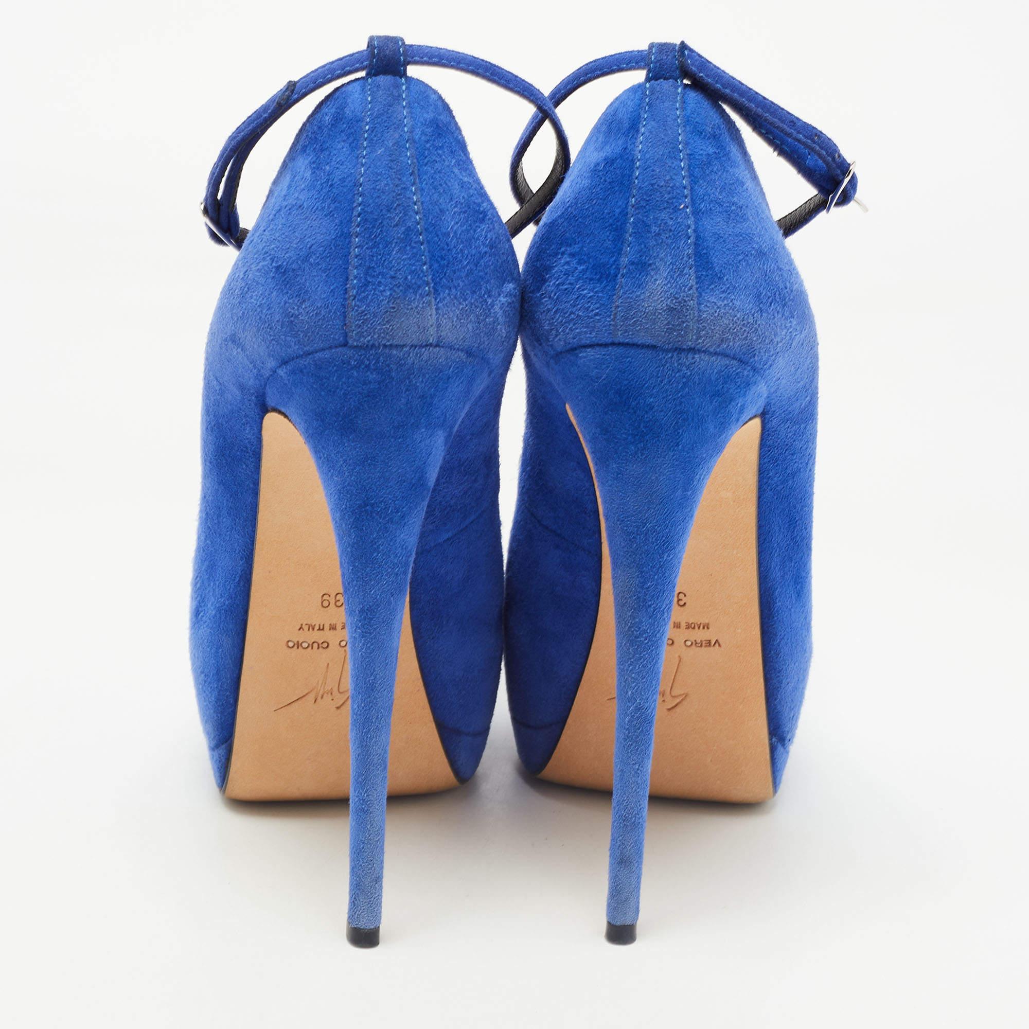 Women's Giuseppe Zanotti Flower Applique Peep Toe Platform Ankle Strap Pumps Size 39 For Sale