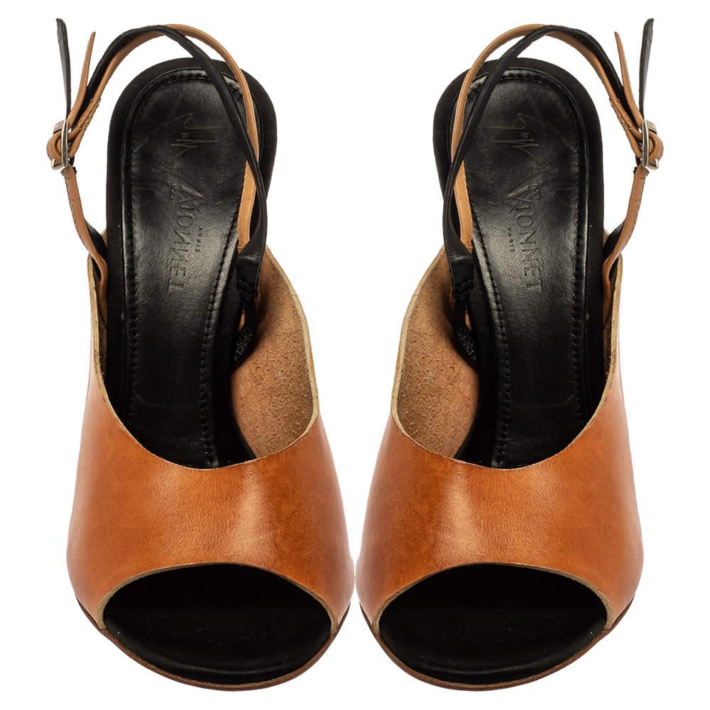 Beige Giuseppe Zanotti For Vionnet Tan And Black Leather Slingback Sandals Size 37