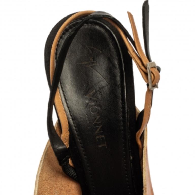 Giuseppe Zanotti For Vionnet Tan And Black Leather Slingback Sandals Size 37 In Good Condition For Sale In Dubai, Al Qouz 2