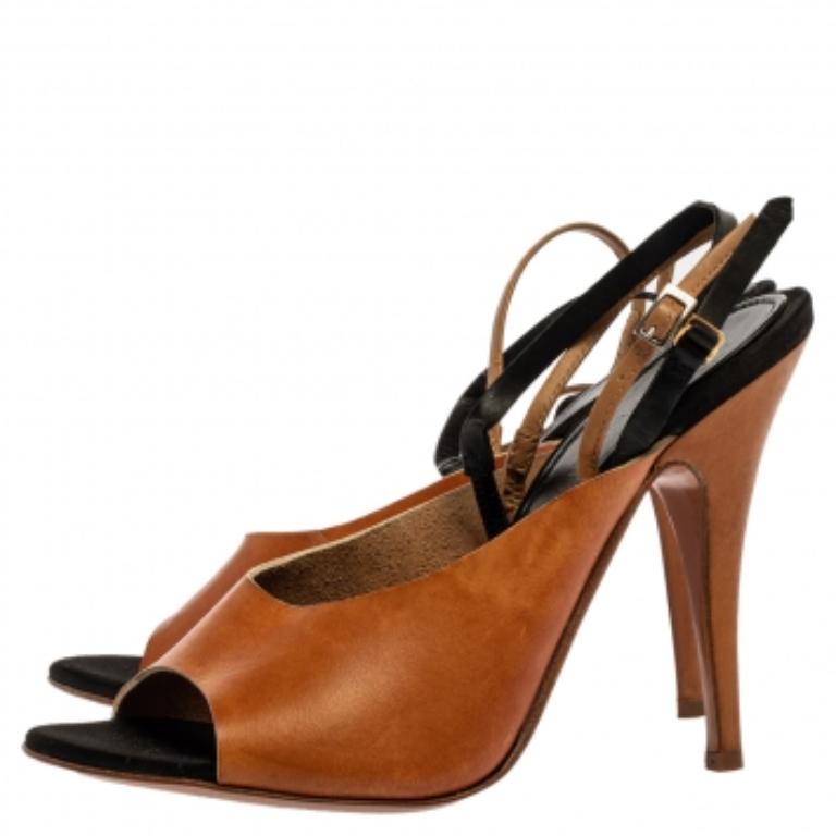 Women's Giuseppe Zanotti For Vionnet Tan And Black Leather Slingback Sandals Size 37 For Sale