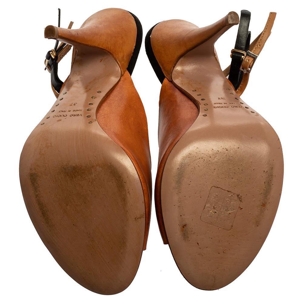 Giuseppe Zanotti For Vionnet Tan And Black Leather Slingback Sandals Size 37 1