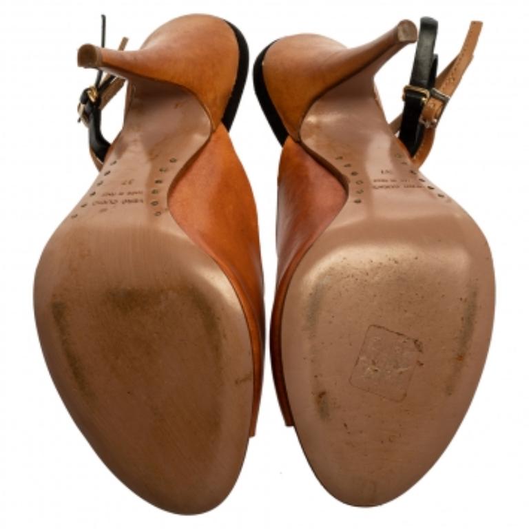 Giuseppe Zanotti For Vionnet Tan And Black Leather Slingback Sandals Size 37 For Sale 1