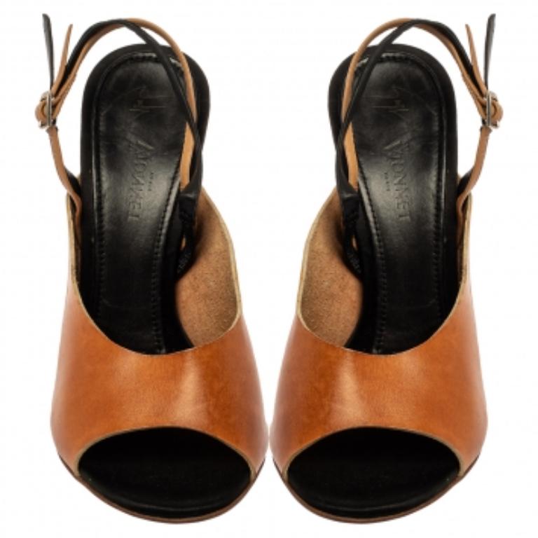 Giuseppe Zanotti For Vionnet Tan And Black Leather Slingback Sandals Size 37 For Sale 3