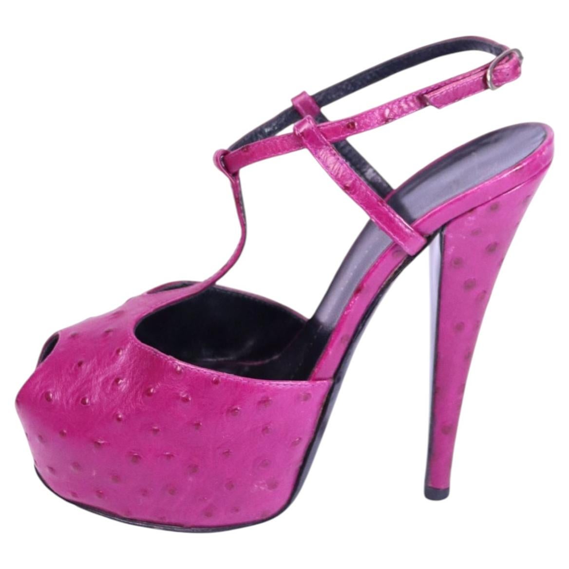 Giuseppe Zanotti Talons aiguilles à plateforme en cuir d'autruche fuchsia - EU 37