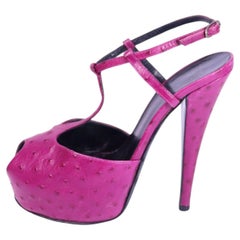 Giuseppe Zanotti Fuchsia Straußenleder Plateau Peep-Toe Heels - EU 37