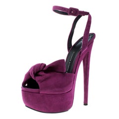 Giuseppe Zanotti Fuchsia Pink Suede Bow Ankle Strap Platform Sandals Size 39.5