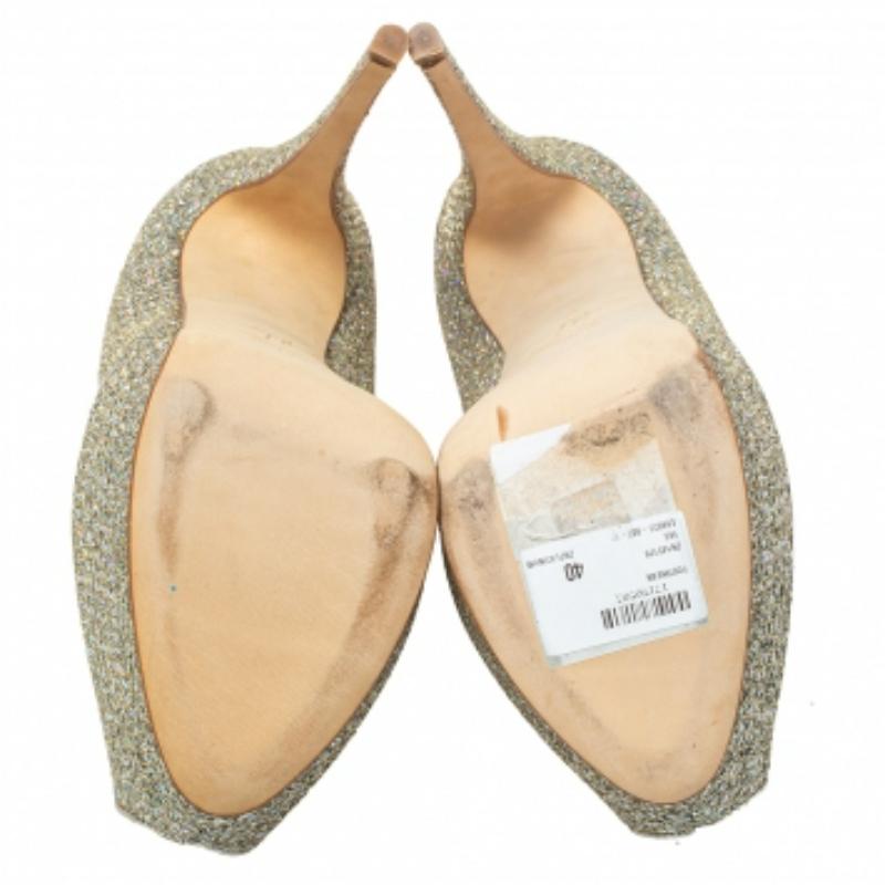 Giuseppe Zanotti Glitter And Leather Sharon Peep Toe Platform Pumps Size 40 In Good Condition For Sale In Dubai, Al Qouz 2