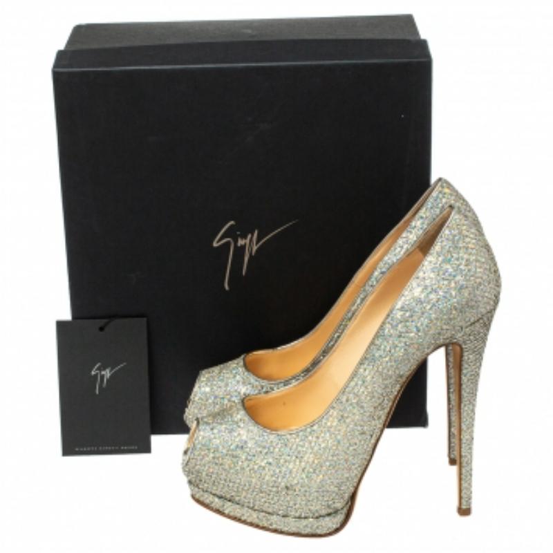 Women's Giuseppe Zanotti Glitter And Leather Sharon Peep Toe Platform Pumps Size 40 For Sale
