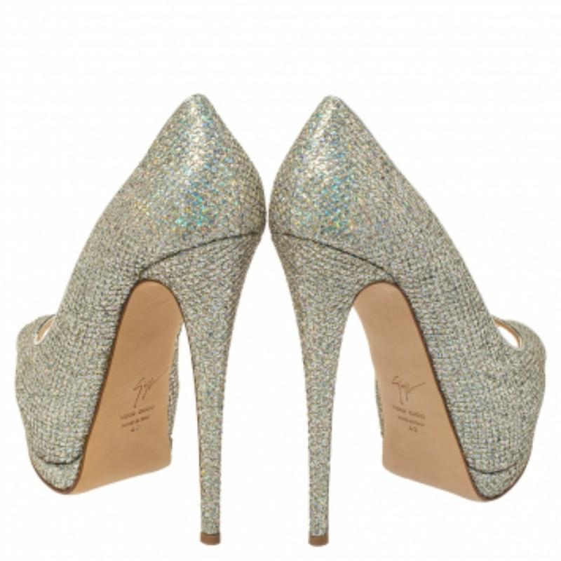 Giuseppe Zanotti Glitter And Leather Sharon Peep Toe Platform Pumps Size 40 For Sale 3