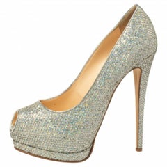 Giuseppe Zanotti Glitter And Leather Sharon Peep Toe Platform Pumps Size 40