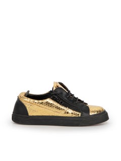 Giuseppe Zanotti Gold & Black Leather Snakeskin Embossed Trainers Size IT 36
