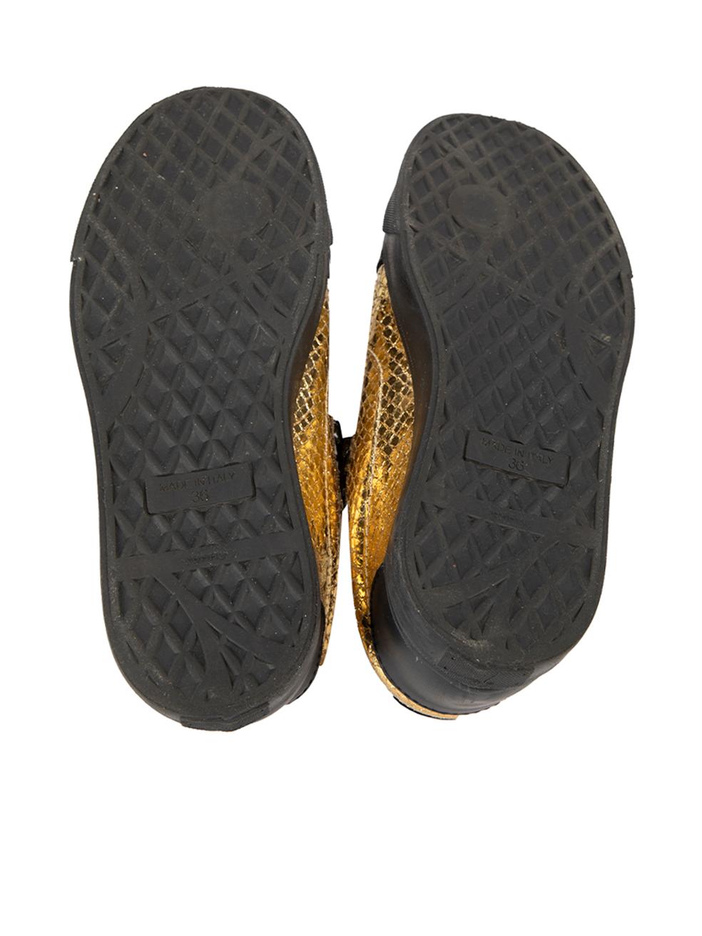 Giuseppe Zanotti Gold & Schwarz Leder Schlangenhaut geprägte Turnschuhe Größe IT 36 Damen im Angebot