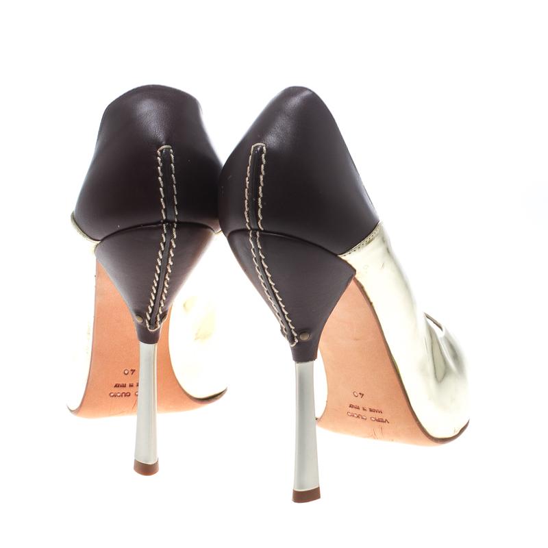 Women's Giuseppe Zanotti Gold/Burgundy Leather Peep Toe Pumps Size 40