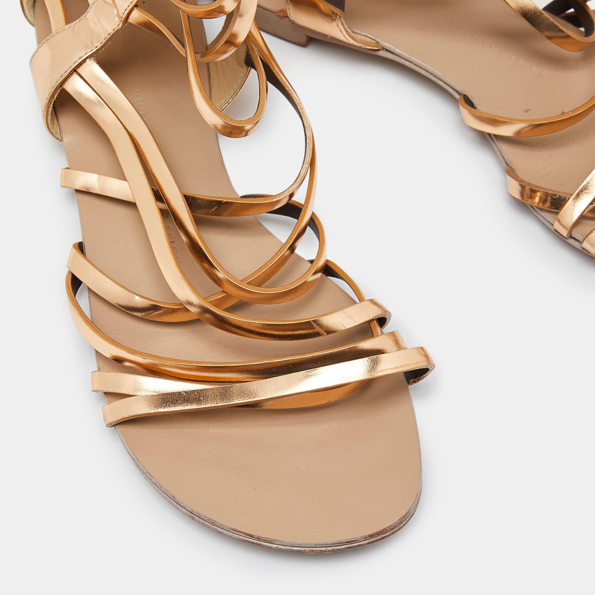 Giuseppe Zanotti Gold Leather Ankle Cuff Flat Sandals Size 38.5 For Sale 3