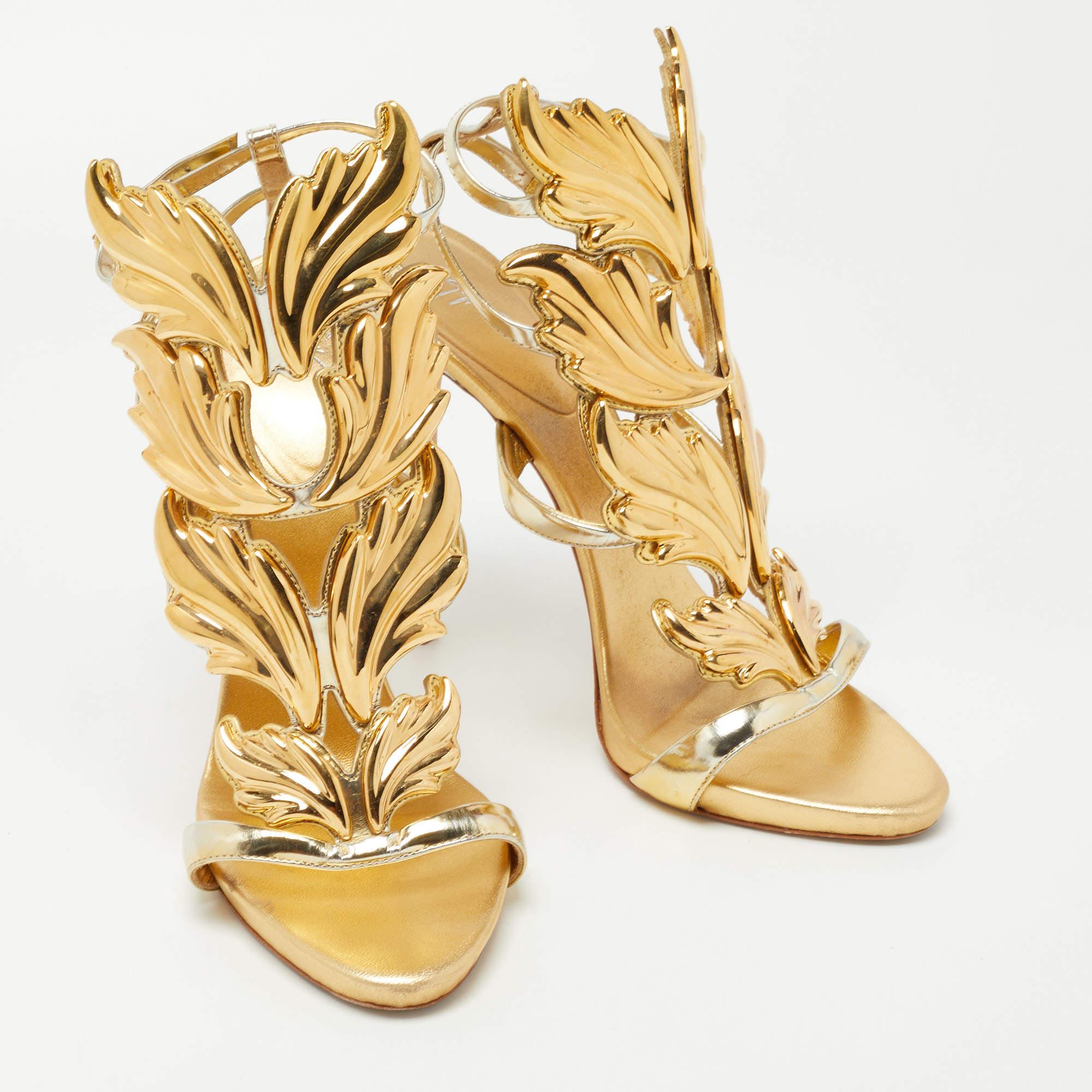 Giuseppe Zanotti Gold Leather Argent Metal Wing Strappy Sandals Size 41 1