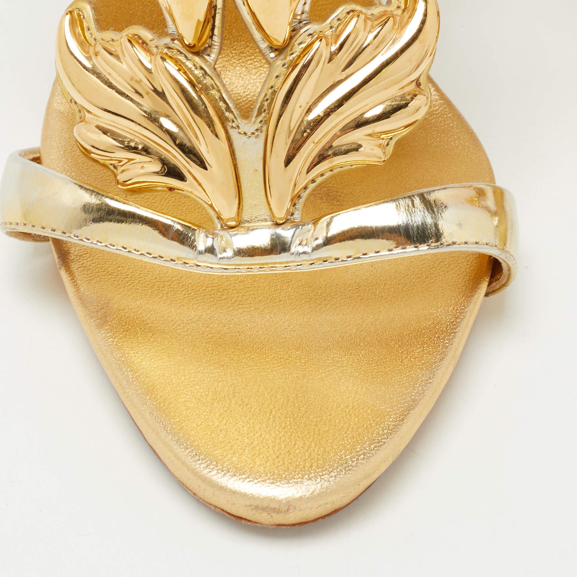 Giuseppe Zanotti Gold Leather Argent Metal Wing Strappy Sandals Size 41 3