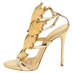 Giuseppe Zanotti Gold Leather Argent Metal Wing Strappy Sandals Size 41