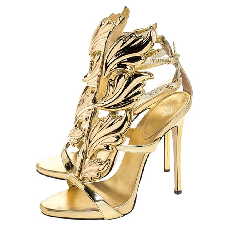Giuseppe Zanotti Gold Leather Baroque Leaf Sandals Size 38 at 1stDibs ...