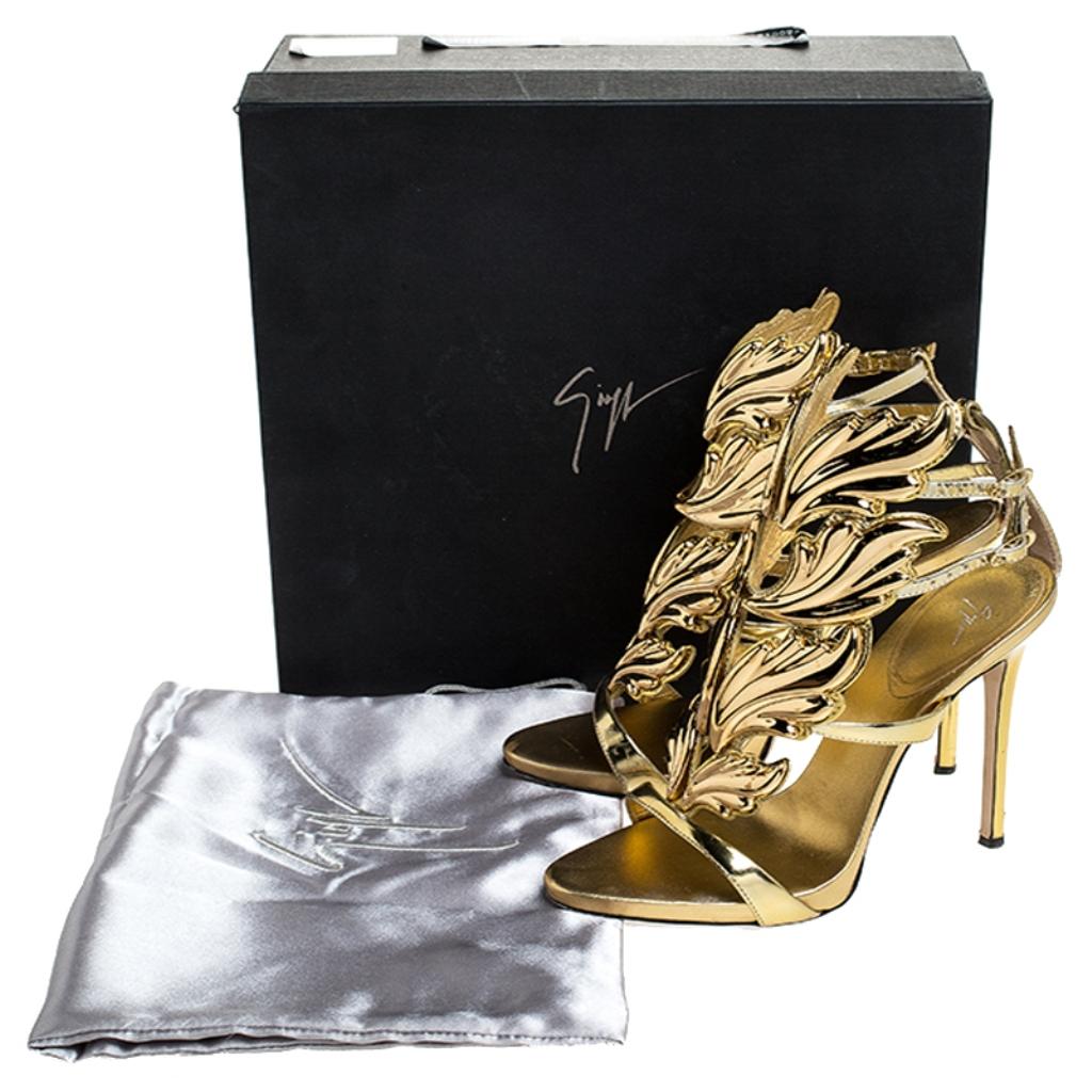 Giuseppe Zanotti Gold Leather Baroque Leaf Sandals Size 38 1