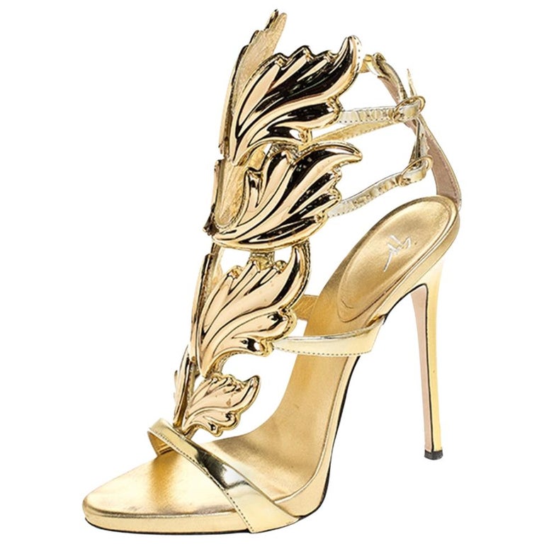 Giuseppe Zanotti Gold Leather Baroque Leaf Size 38 at 1stDibs | giuseppe zanotti gold giuseppe gold heels, giuseppe zanotti leaf heels