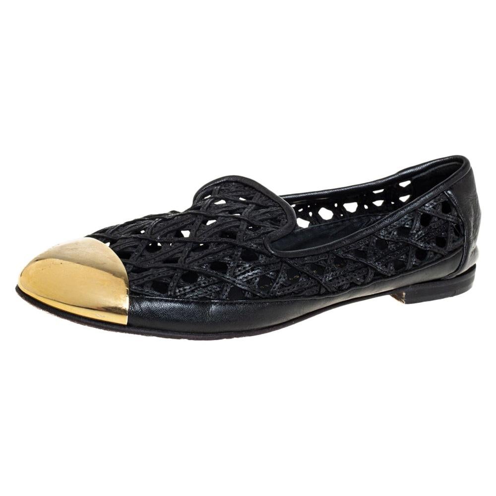 Giuseppe Zanotti Gold Leather Cap Toe Slip On Loafers Size 37 For Sale