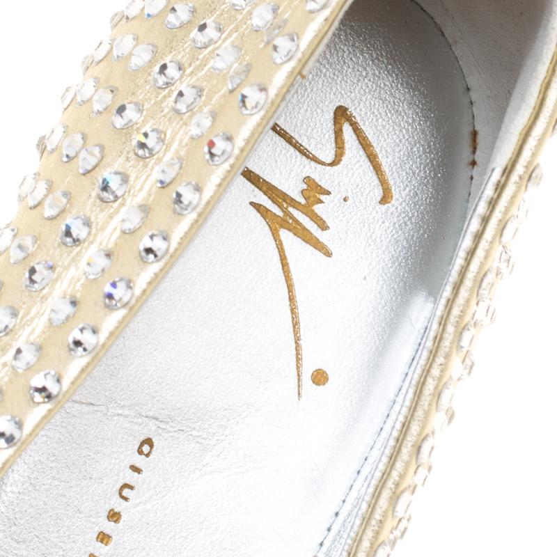 Giuseppe Zanotti Gold Leather Crystal Studded Ballet Flats Size 39 1