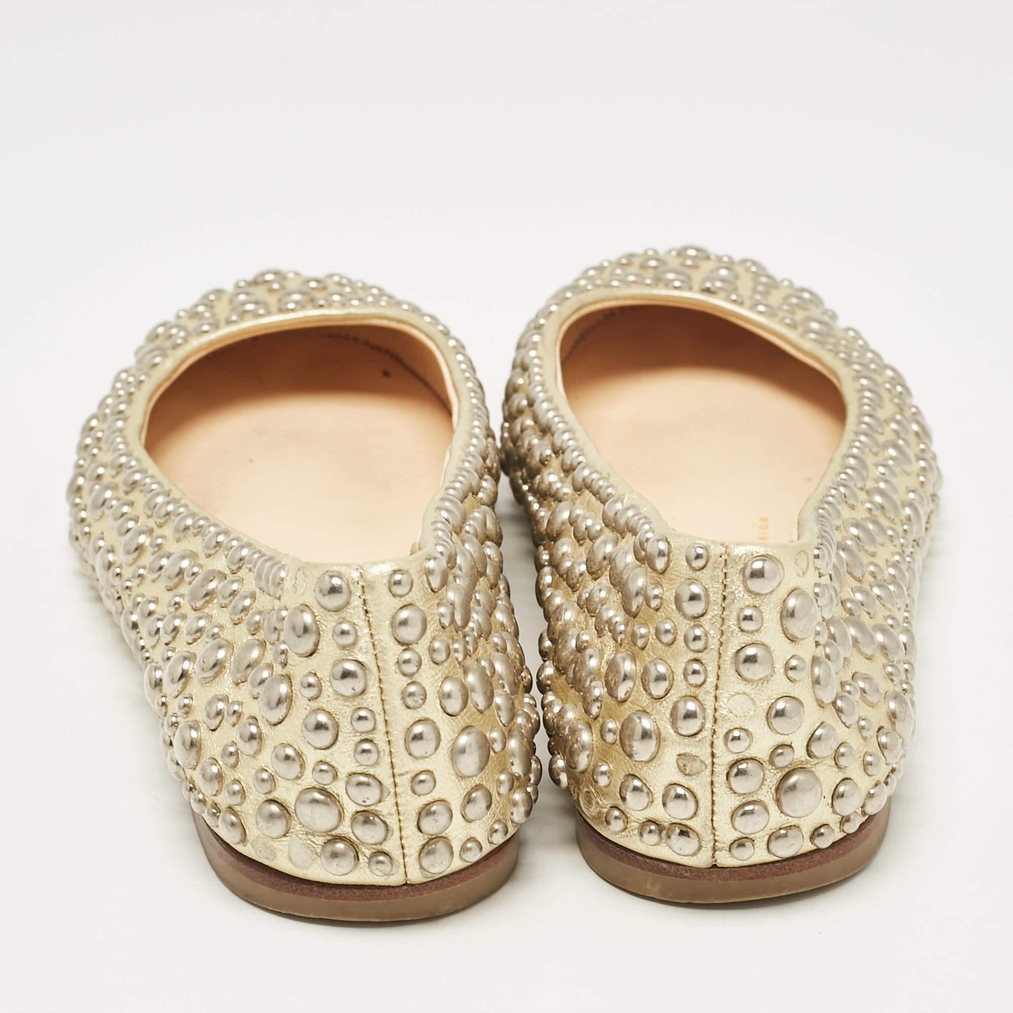 Giuseppe Zanotti Gold Leather Embellished Ballet Flats Size 37 For Sale 1