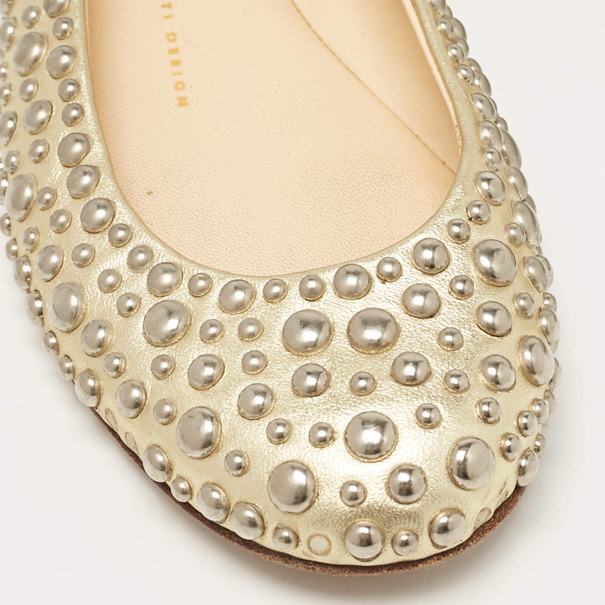 Giuseppe Zanotti Gold Leather Embellished Ballet Flats Size 37 For Sale 3