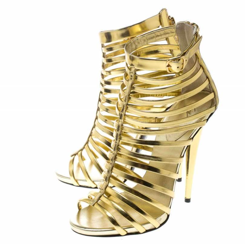 Giuseppe Zanotti Gold Leather Gladiator Peep Toe Sandals Size 37 3